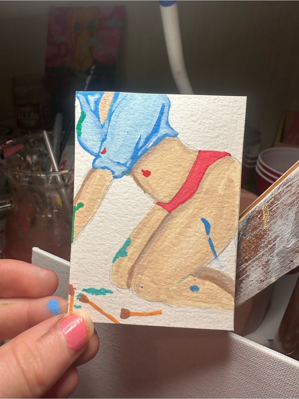 Original Hand-Painted Home Art Print in Blue and Pink